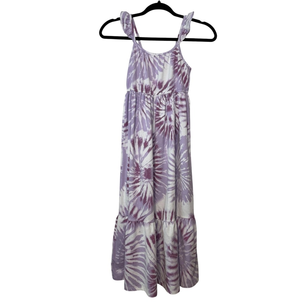32 Cool Girls Tie Dye Maxi Tiered Dress Size M 7/8 Purple Gray White